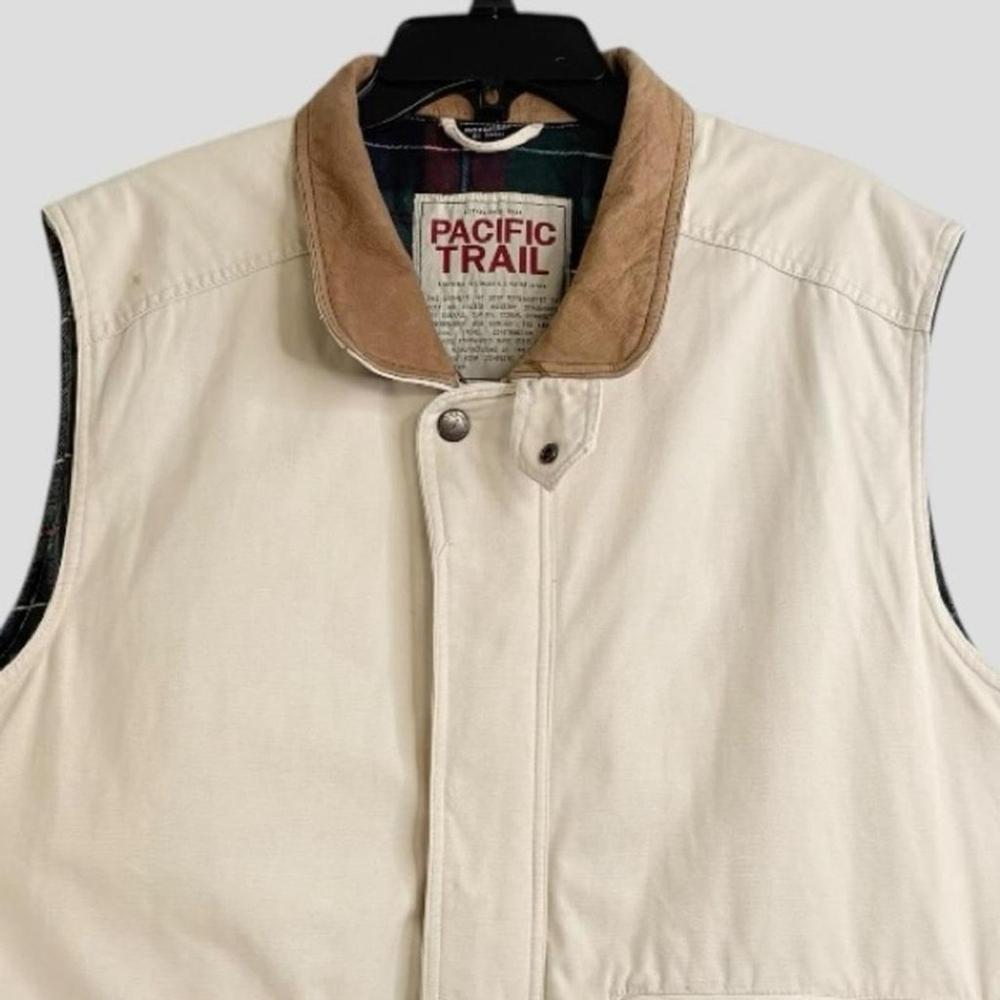 Wintage  Men's L Heavy Duty Canvas Trucker Workwear Beige Vest Flannel lining - Picture 2 of 8